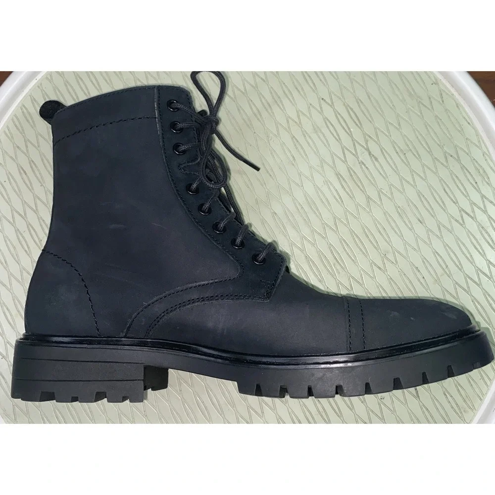 Calvin Klein Men Lorenzo Leather Lace Up Black Ankle Combat Boots Black Biker 8M
